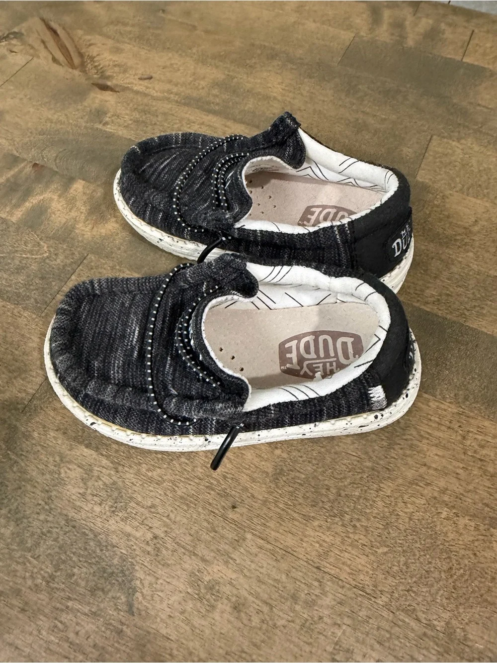 Hey Dude toddler Black Knit Slip-On Sneakers with White Trim size 6c